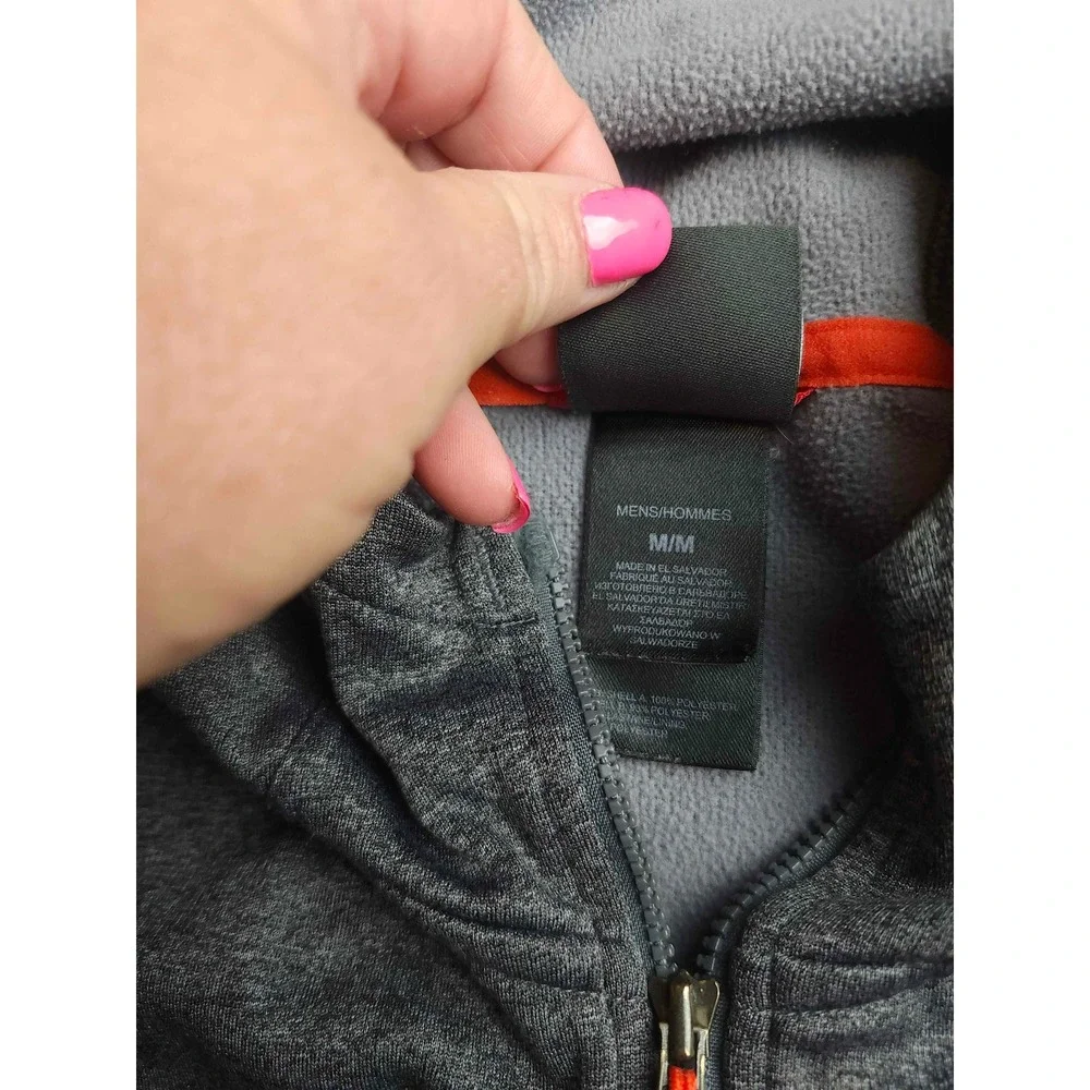 The North Face Mens Full Zip Hoodie Grey Orange Fleece Lined Jacket Size M
